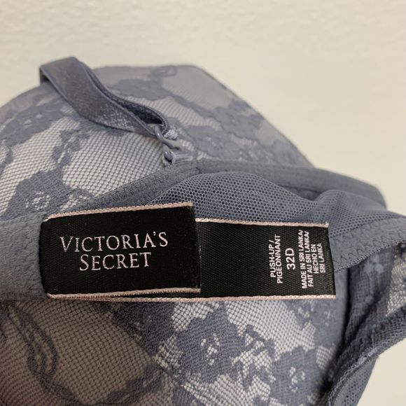Victorias Secret Push Up Bra Size 32D Grey Lace Convertible Straps Padded - Picture 8 of 10